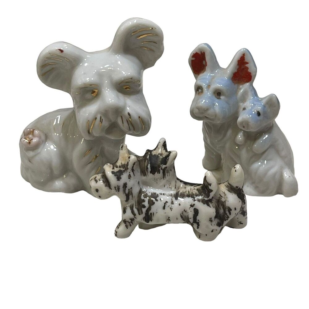Lot Vintage Scottish Terrier Scotty Westy Dog Figurine Schnauzer Japan Ceramic